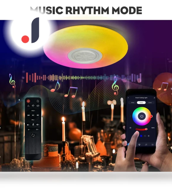 Smart LED Ceiling Light with Bluetooth Speaker — Overhead Lighting, Rainbow Rain