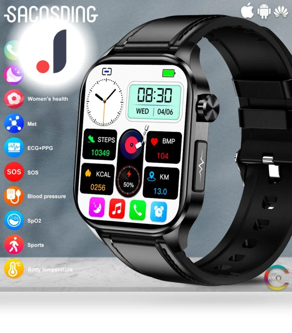 Smart Watch with ECG, Blood Pressure, and Blood Oxygen Monitoring — Smartwatches, SACOSDING