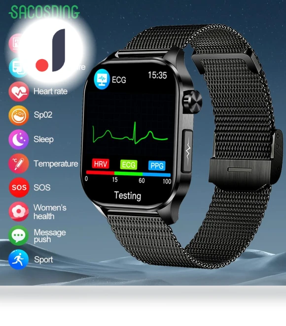 Smart Watch with ECG, PPG, Blood Pressure, and Temperature Monitoring — Smartwatches, SACOSDING