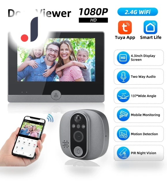 Wi-Fi LCD Peephole Camera with Night Vision — Smart Home Security, Jakemy