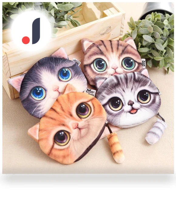 3D Cat Head Plush Coin Purse with Tail — Pillows, AI Supermarket