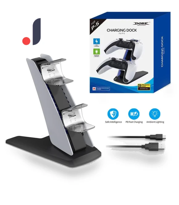 Wireless Charging Station for Two PS5 Controllers with Blue Backlight — Accessories, Gaming Bay