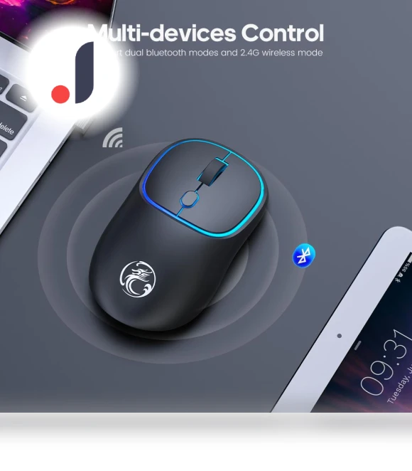 Bluetooth RGB Rechargeable Ergonomic Silent Optical Mouse — Mouse Pads, Uav parts center