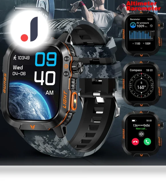Tactical Sports Smartwatch with LED Flashlight — Wearable Accessories, QTLLBT