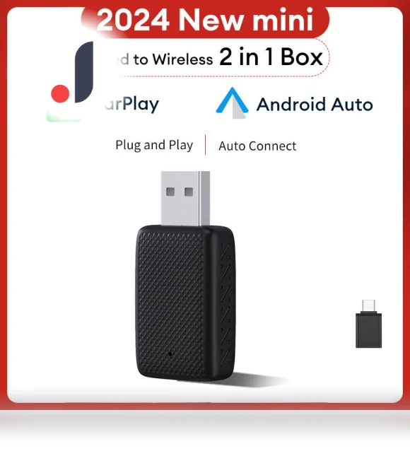 2 in 1 AI Box Mini Wired to Wireless Carplay & Android Auto Dongle — USB, Dream Garage