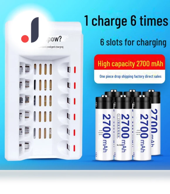 6-Slot Smart Charger with Rechargeable Batteries — Chargers, Doublepow Battery