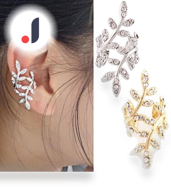 Punk Style Smart Earrings with Rhinestones and Leaves — Smart Jewelry, Zoeneed