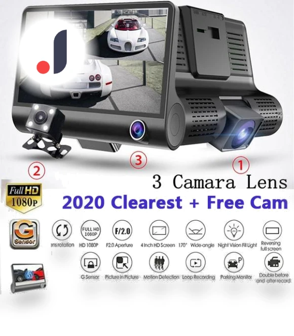 3-Lens HD 1080P Car Dash Cam — Dashboard Cameras, Smart Mouse