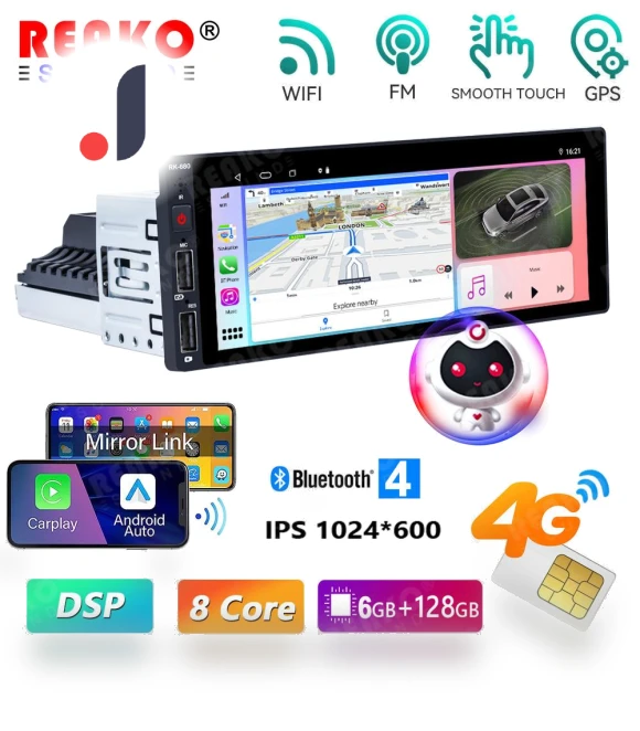 Universal 1 Din 4G Car Radio Android Multimedia Player — Stereo Receivers, Reakosound