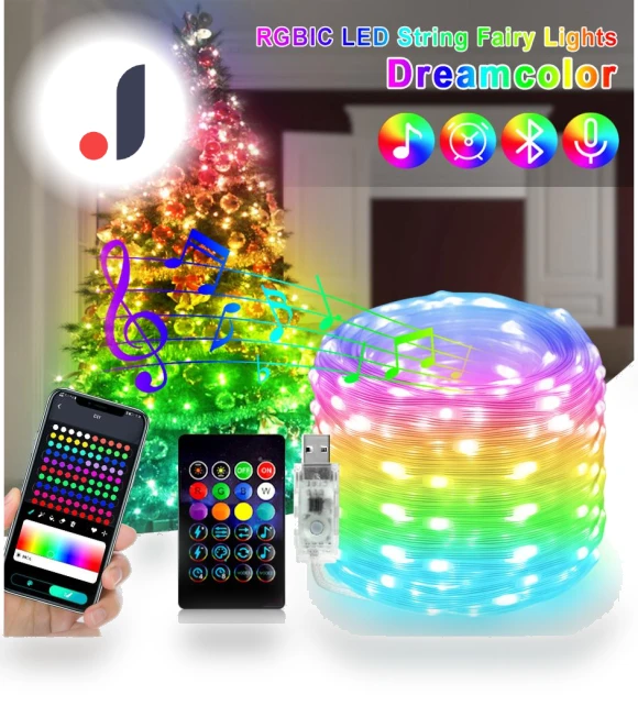Waterproof Smart 5V RGBIC WS2812b LED Fairy Light String — String Lights, Yongkomo
