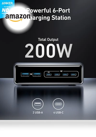 200W 6-Port GaN Charging Station — Chargers, Anker