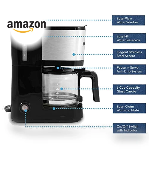 Automatic 5-Cup Brew & Drip Coffee Maker — Brewing Excellence, Elite Gourmet
