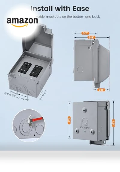 Outdoor Electrical Box Waterproof with Dual 20 AMP WRTR GFCI Receptacles — , SURAIELEC