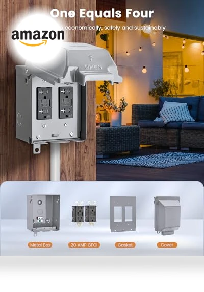 Outdoor Electrical Box Waterproof with Dual 20 AMP WRTR GFCI Receptacles — , SURAIELEC
