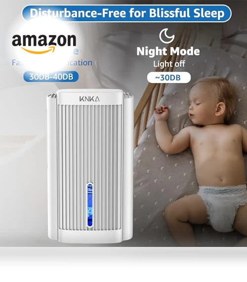 Quiet Dehumidifier with LED Light — Air Moisture Control, KNKA