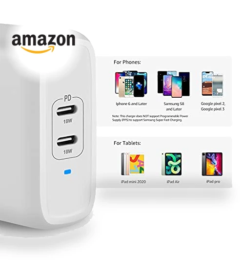 Two-Port USB-C Wall Charger — Chargers, Amazon