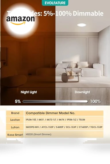 Ultra Thin LED Recessed Lights with Night Light — Recessed Lighting, EVOLFATURE