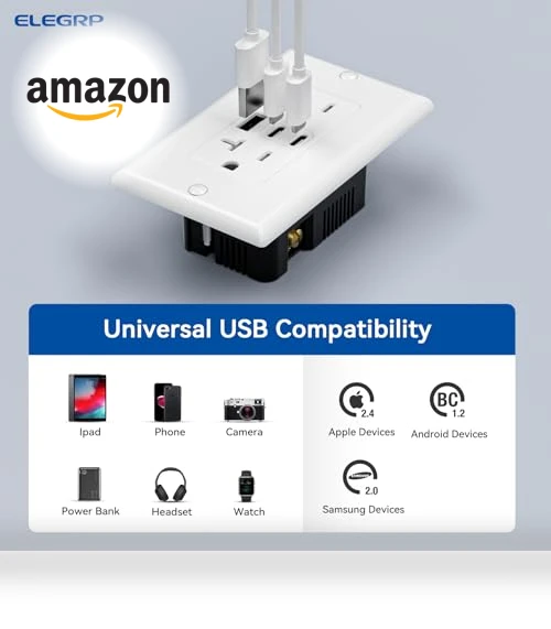 USB Outlets with 3 USB Ports — Standard Outlets, ELEGRP