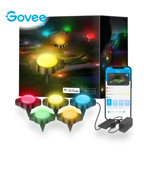 RGBIC Wi-Fi + Bluetooth Outdoor Ground Lights — Outdoor Security & Flood Lighting, Govee