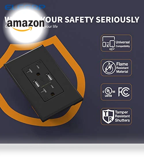 USB Wall Outlet Receptacle with Dual USB Ports — Standard Outlets, ELEGRP
