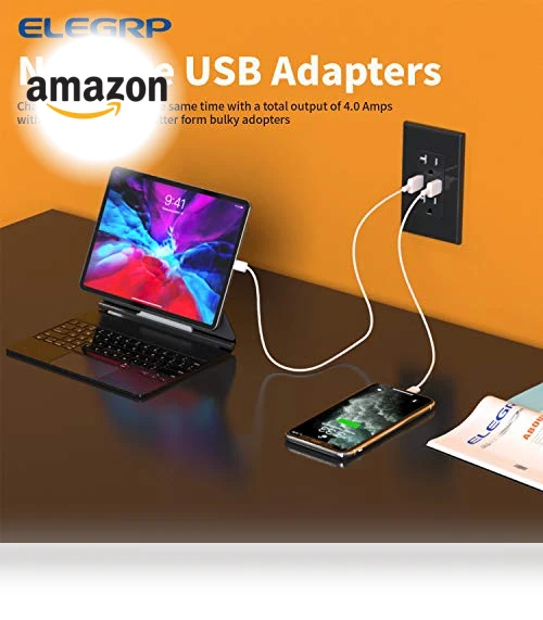 USB Wall Outlet Receptacle with Dual USB Ports — Standard Outlets, ELEGRP