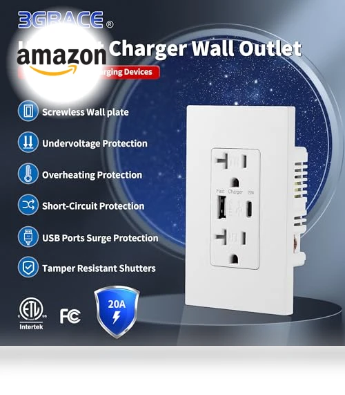 USB Wall Outlet with USB C Ports — Chargers, 3GRACE