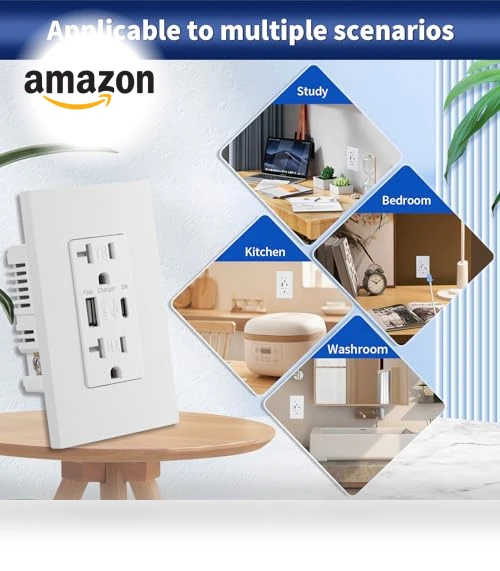 USB Wall Outlet with USB C Ports — Chargers, 3GRACE