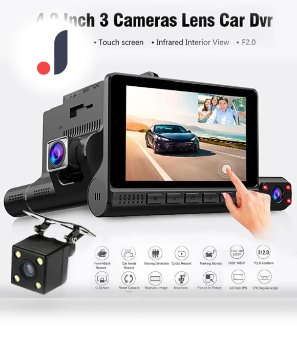 4-inch Touch Screen Dash Cam with 3 Lenses — Dashboard Cameras, Cars Auto Home