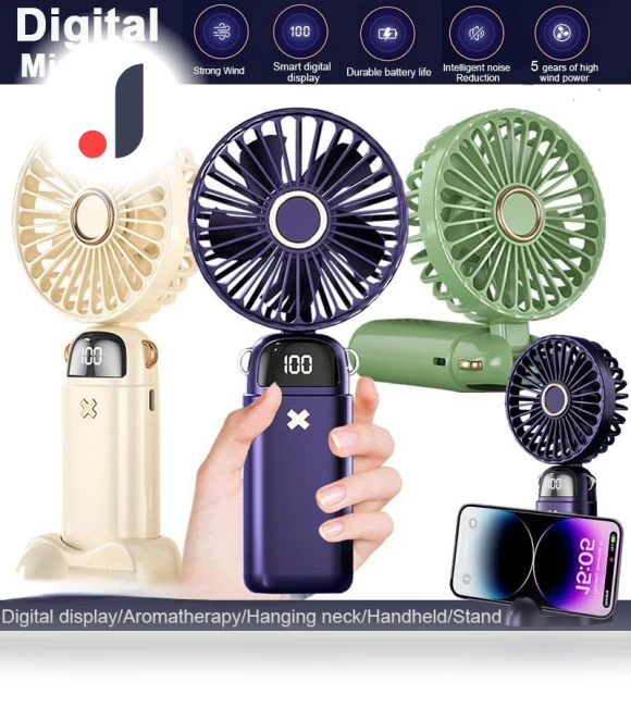 Mini Portable Fan with Smart LED Digital Display — Portable Cooling Solutions, Factory Discount Outlet