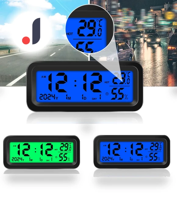 Solar Power Car Clock with LCD Digital Thermometer — Clock, RuJia Home Decor
