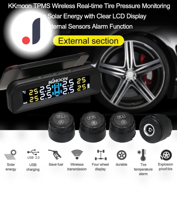 Wireless Solar-Powered Real-Time Tire Pressure Monitoring System — TPMS Sensor Replacements, Zeblaze