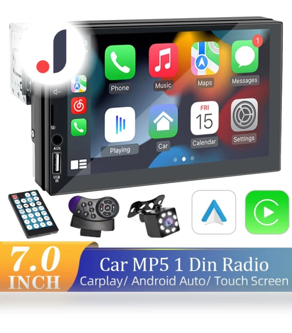 CarPlay Android Auto 1 Din Bluetooth HD 7-inch Touchscreen Multimedia FM ISO Power Aux Input Bluetooth USB Mirror Link... — Stereo Receivers, SageTechnology