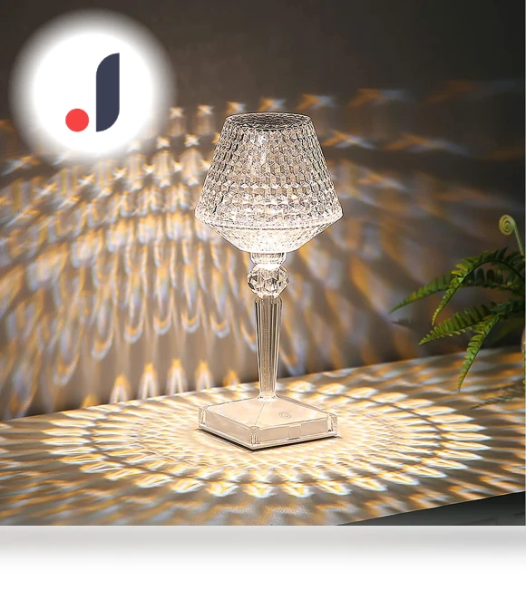 Decorative Touch-Sensitive Rechargeable Wireless Crystal Bedside Lamp — Desk & Table Lighting, QIANBAIDI