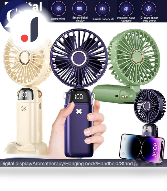 Mini Portable Fan with Smart LED Digital Display — Portable Cooling Solutions, TOP HOME
