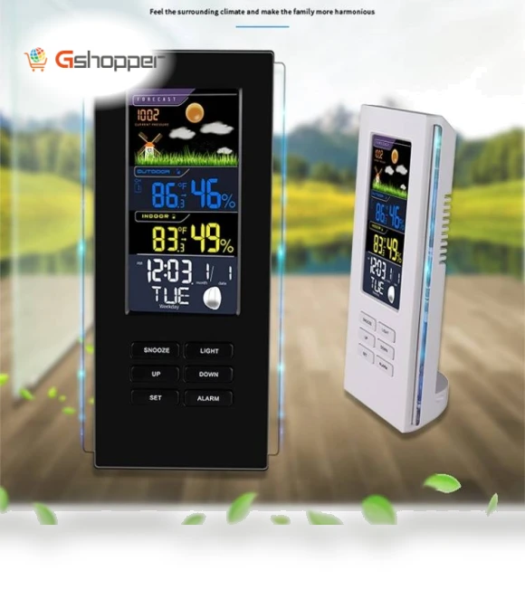 Colorful Screen Indoor Outdoor Temperature Humidity Meter Barometer Smart Digital Clock — Home Climate Control