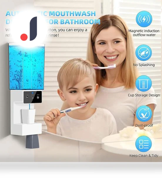 Automatic Mouthwash Dispenser with 2 Magnetic Cups — Oral Rinse, Smartdbird