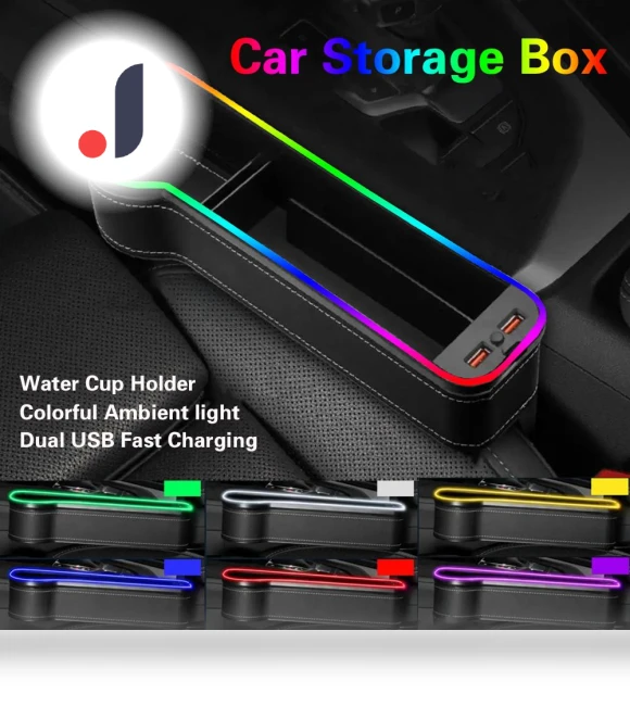 Car Seat Gap Storage Box with RGB Lighting and USB Charging — Car Essentials, Auto Parts Decorate