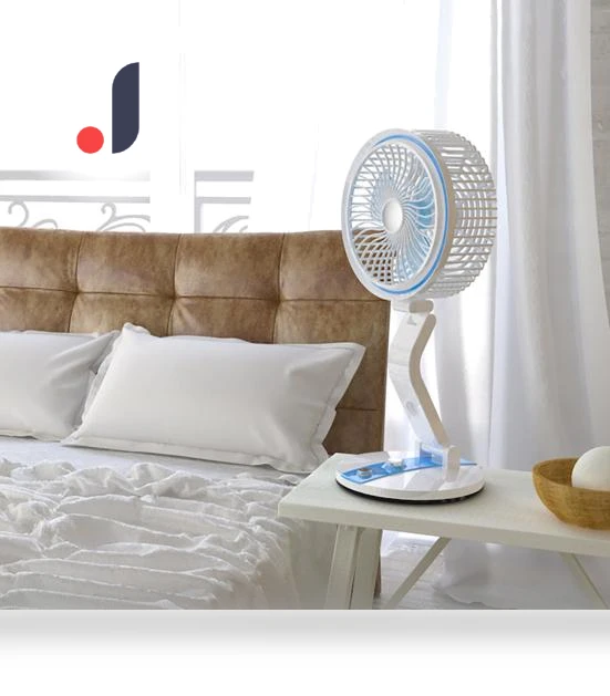 Solar-Powered Desk Fan with LED Light — Portable Cooling Solutions, Phone Needs