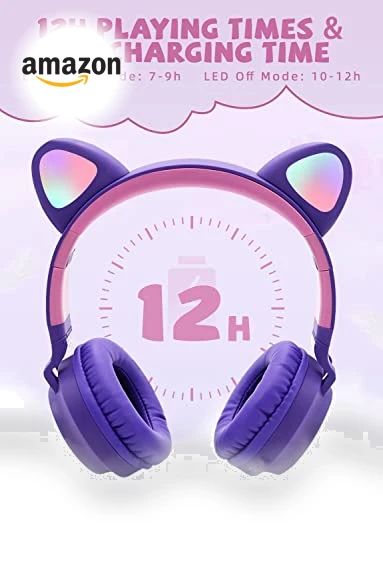 Cat Ear LED Light Wireless Headphones — In-Ear Headphones, CCSX