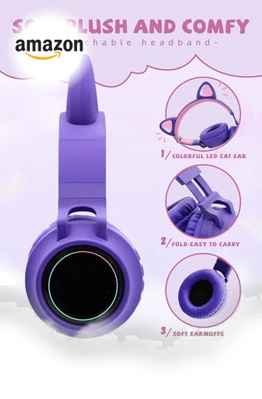 Cat Ear LED Light Wireless Headphones — In-Ear Headphones, CCSX