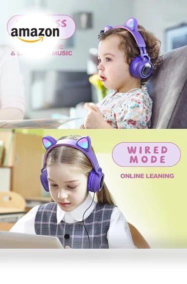 Cat Ear LED Light Wireless Headphones — In-Ear Headphones, CCSX