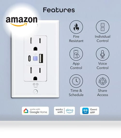 Current Smart Wi-Fi Outlet with 2 Fast Charge USB Ports — Smart Home Hubs & Controllers, Geeni