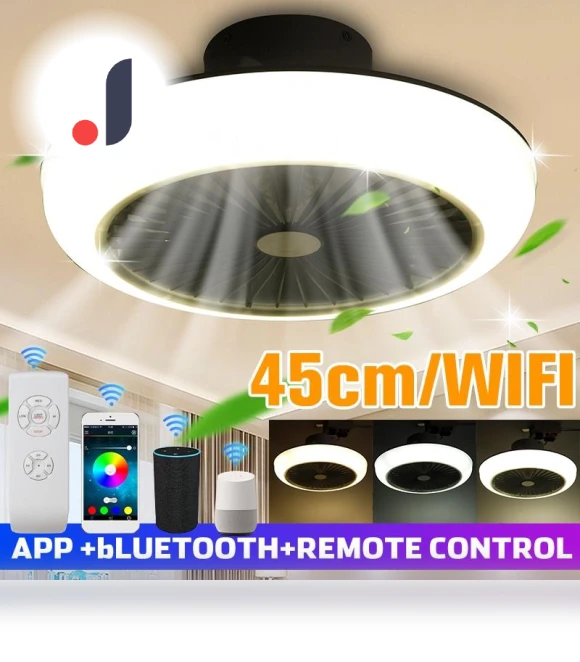 Modern Smart Ceiling Fan with Wi-Fi, Bluetooth, and Light — Ceiling Fan Wall Controls, Ideal World