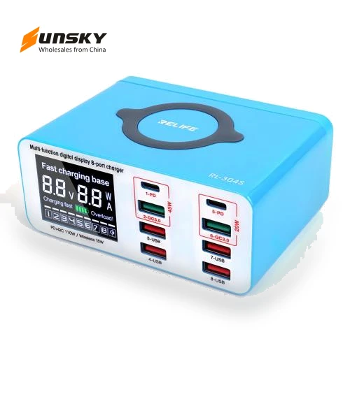 Multifunctional Smart Digital Display 8 Port Fast Charger — Chargers, RELIFE