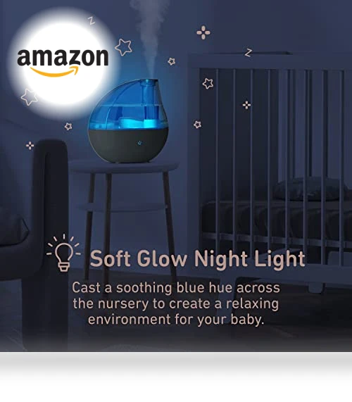 Ultrasonic Cool Mist Humidifier & Soft Glow Night Light — Air Moisturizers, Pure Enrichment