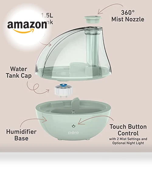 Ultrasonic Cool Mist Humidifier & Soft Glow Night Light — Air Moisturizers, Pure Enrichment