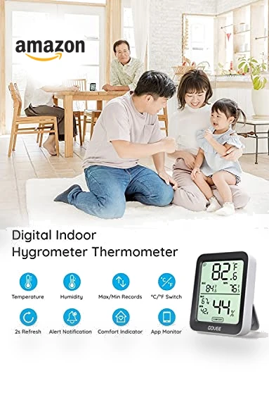 Bluetooth Indoor Room Temperature Monitor Thermometer — Home Climate Control, Govee