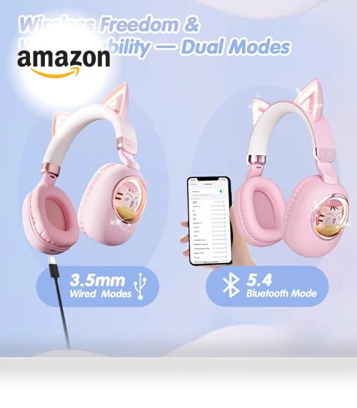 Cat Ear Bluetooth Headphones for Kids — In-Ear Headphones, esonstyle