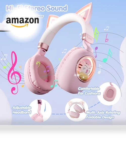 Cat Ear Bluetooth Headphones for Kids — In-Ear Headphones, esonstyle