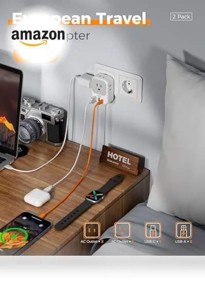 European Plug Adapter with USB C — Chargers & Adapters, TESSAN